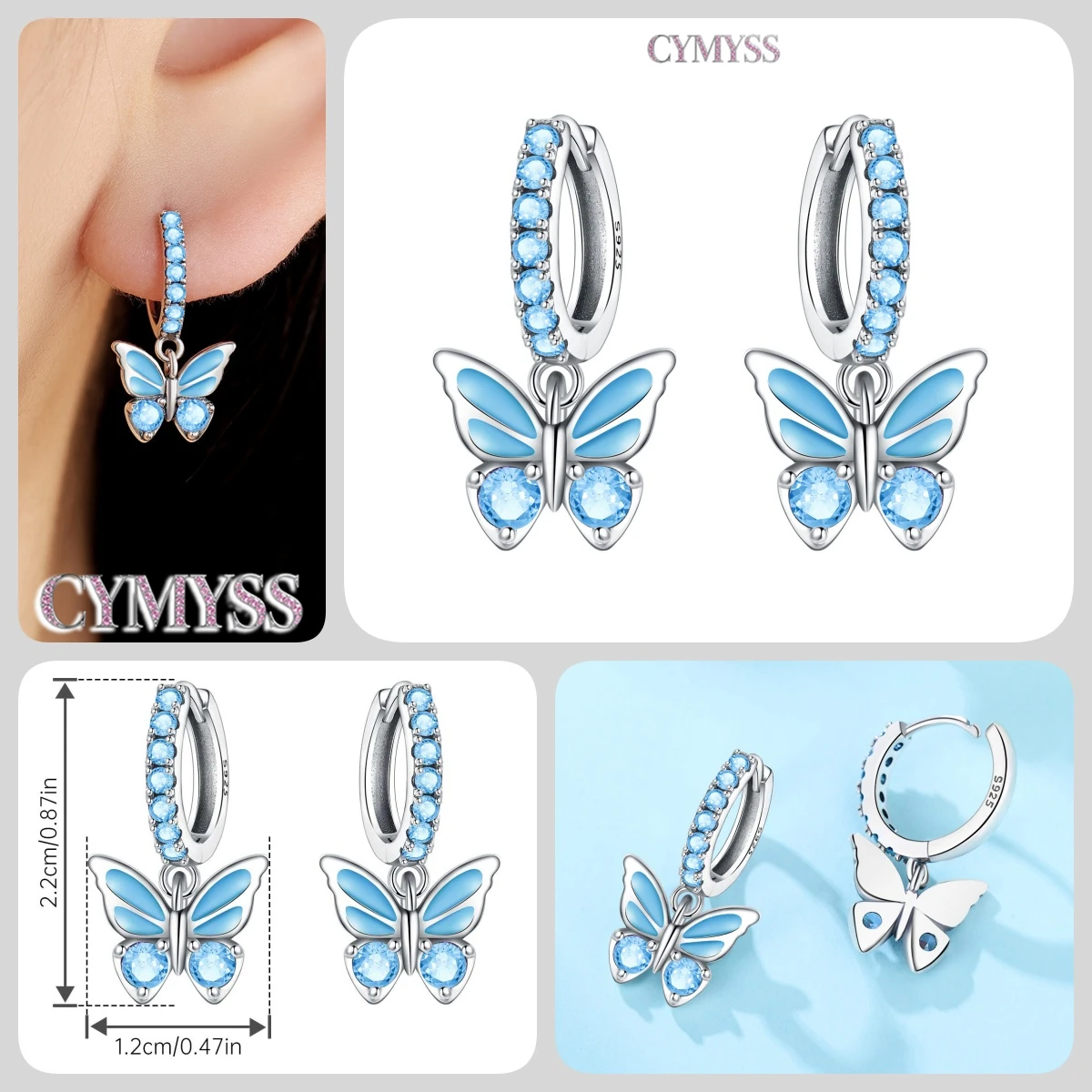 925 Sterling Silver Inlaid Zircon Butterfly Earrings Insect Element Original Design Women's Fashion Party Jewelry Gift Ear Loops S234cdffb7871468f90d2d54413b9a2dcv