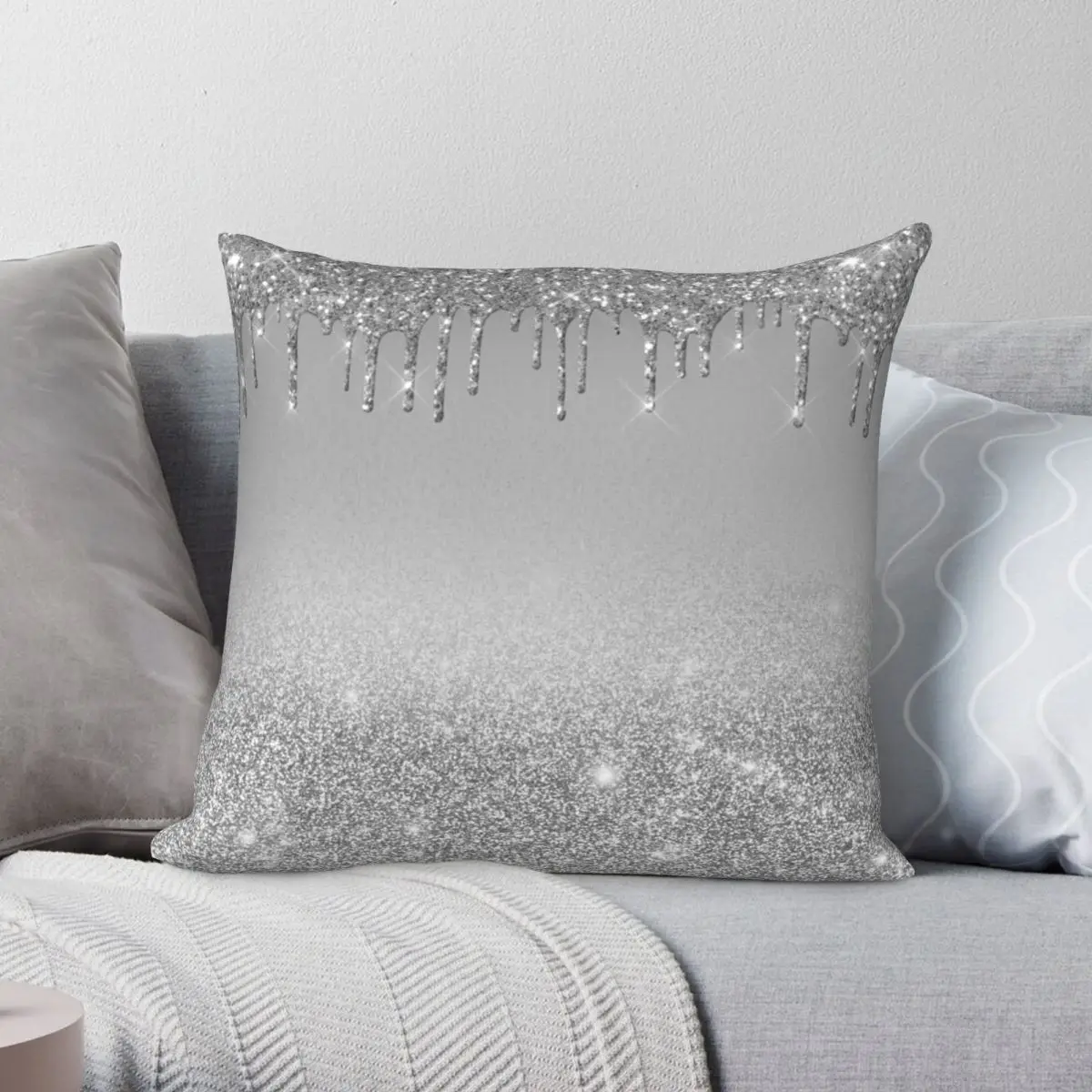 Silver Dripping Glitter Pillowcase Polyester Linen Velvet Creative Zip Decor Pillow Case Bed Cushion Cover