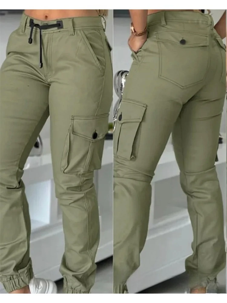 Pantalón Cargo para mujer, pantalones largos Y2k, ropa de calle para correr, Capris de cintura alta, pantalones rectos con botones y bolsillo empalmado, novedad de primavera y otoño