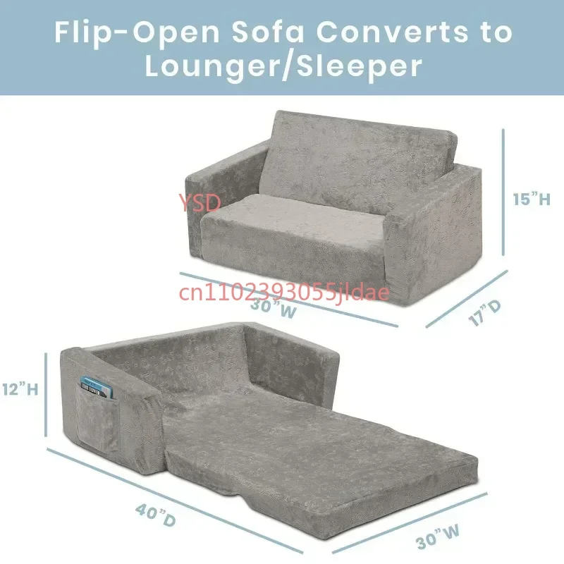 Children Perfect Extra Wide Convertible Sofa | 2-in-1 Flip Open Kids Couch Lounger Comfy Grey Sleeper
