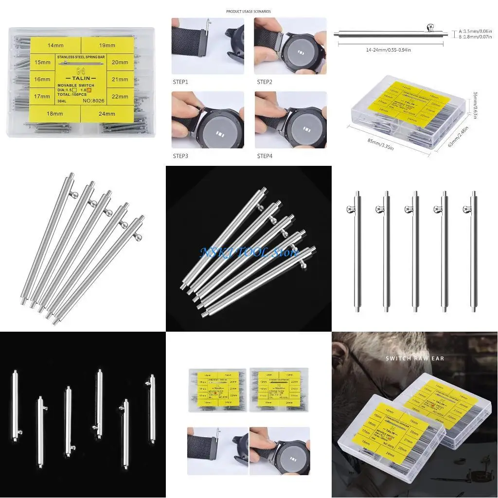 

L8RC Pins Lugs Links 1.8mm/1.5mm Quick Release Pin 24mm Switch Spring Bar for Watches