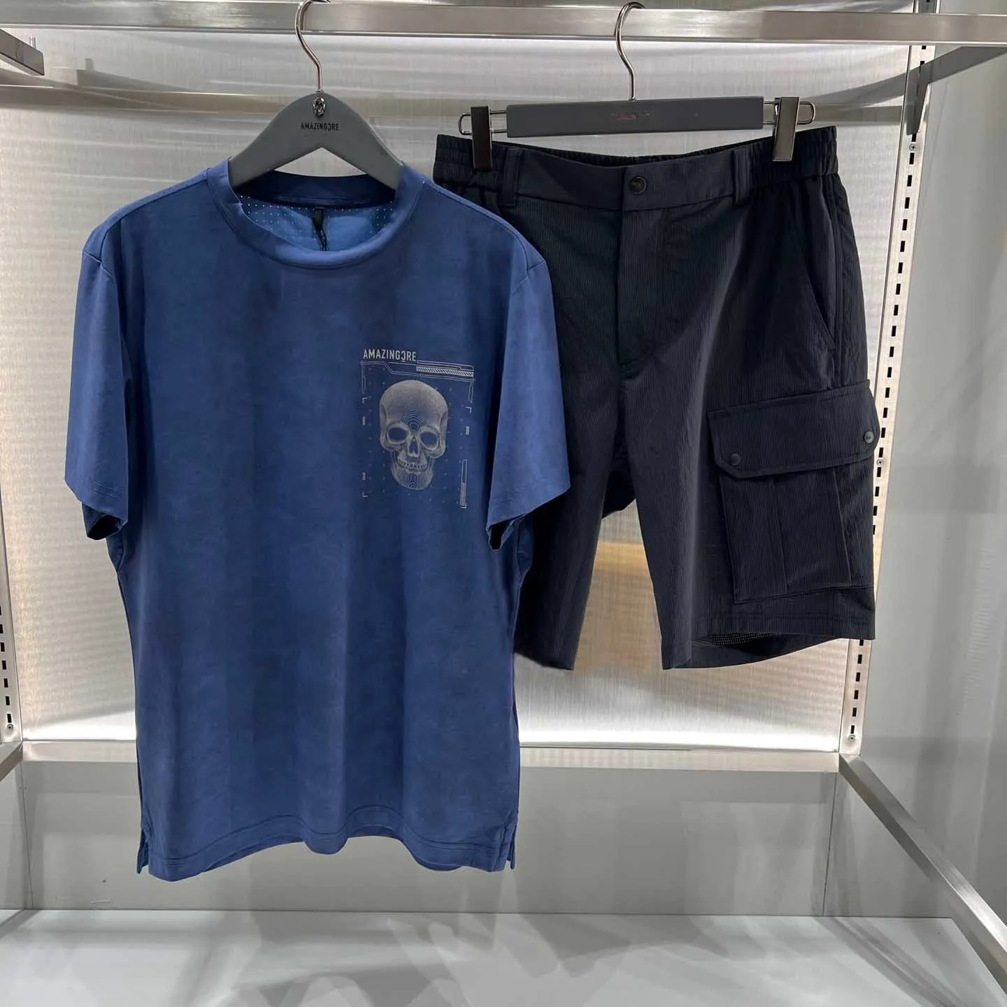 ゴルフ服メンズ 25 新作春夏ラウンドネックスカル半袖ゴルフ Tシャツ伸縮性と通気性ゴルフトップ