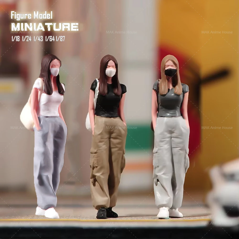 Miniaturen Figuren 1/87 1/64 1/43 1/24 1/18 Masker Casual Schoudertas Cool Girl Ongeverfd Model Creatieve Fotografie Scène Poppen