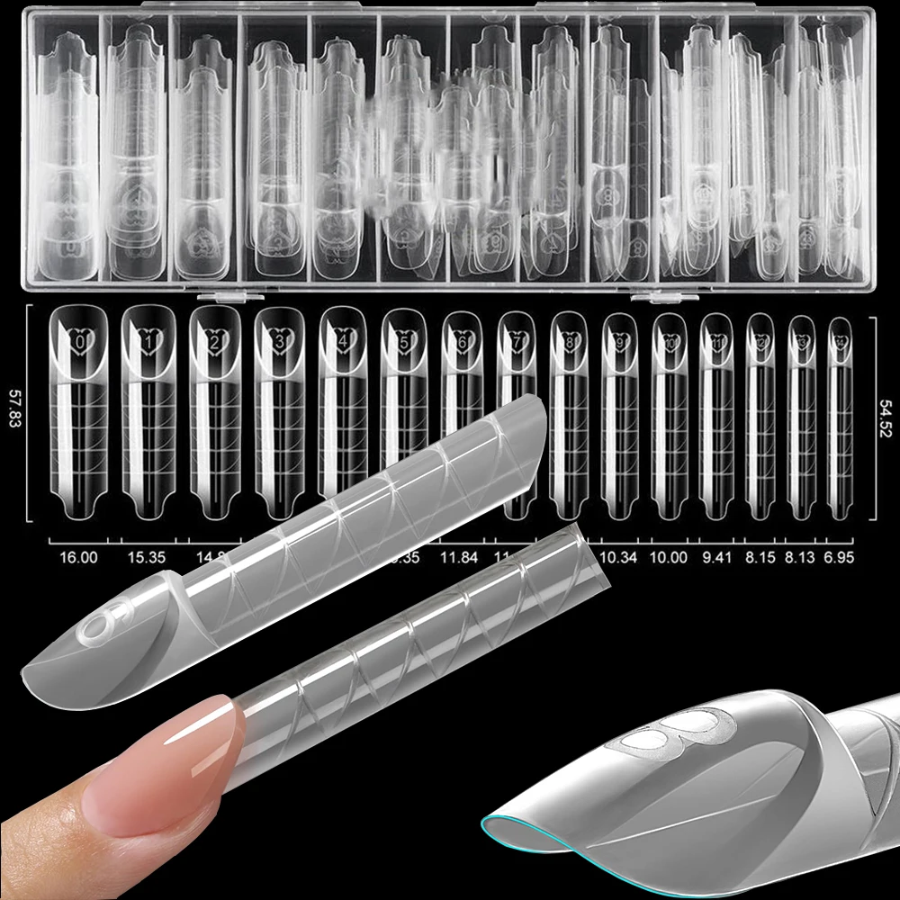

75pcs Hollow 3D French Crystal Powder Extension Nail Mold Hollow Space French Nail Dual Forms Full Cover Nail Extension Molds