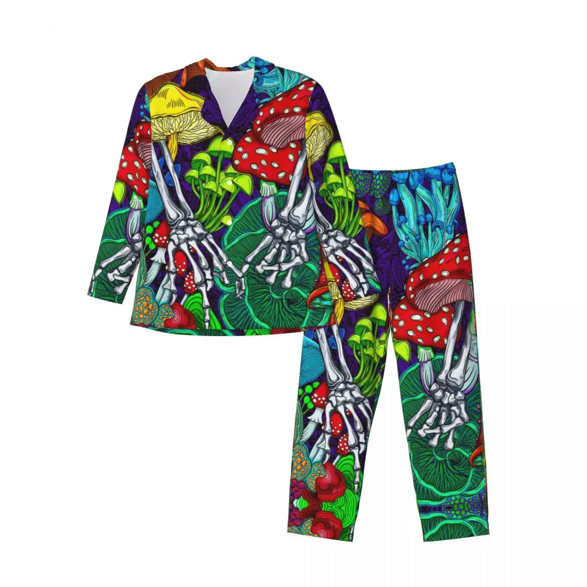 Men Pajamas Set of Autumn Winter Long-Sleeved Psychedelic Mushroom Sprin Skull Home Clothing Sleepwear 2PCS/Set