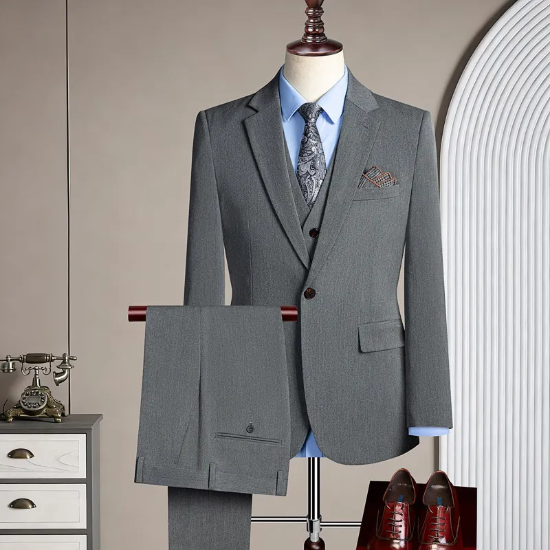 

Korean Version Slim-fit Casual Suit Stylish and Handsome Three-piece Set for Wedding Banquet, High-quality Suit Set