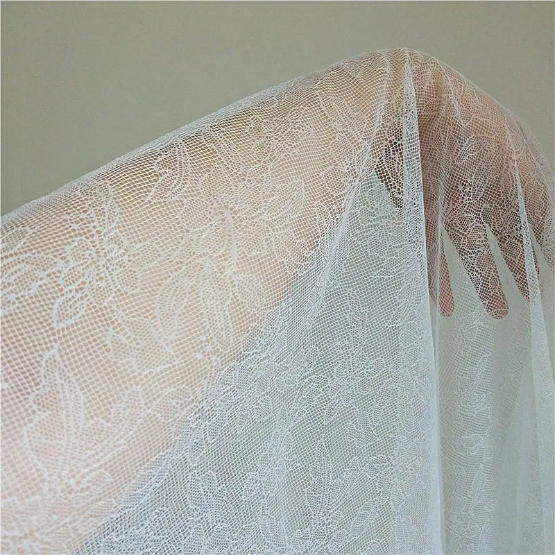 

White DIY Embroidered Soft Mesh Fabric with Lace Floral Patterns for Wedding Dress Lining Curtains Craft Material