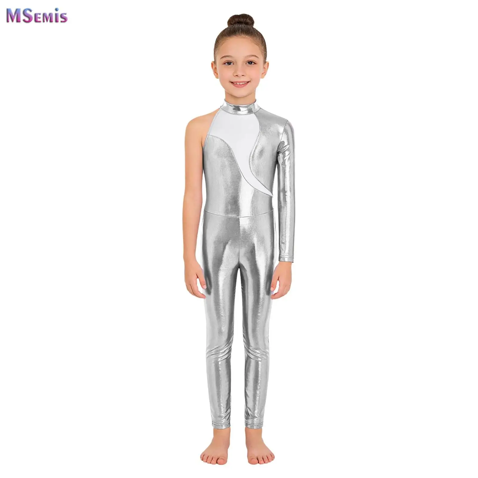 

Metallic Kids Girl One Piece Jersey Long Sleeve Ballet Dance Suit Bodysuits Catsuits Unitards For Gymnastics Sports Yoga Workout