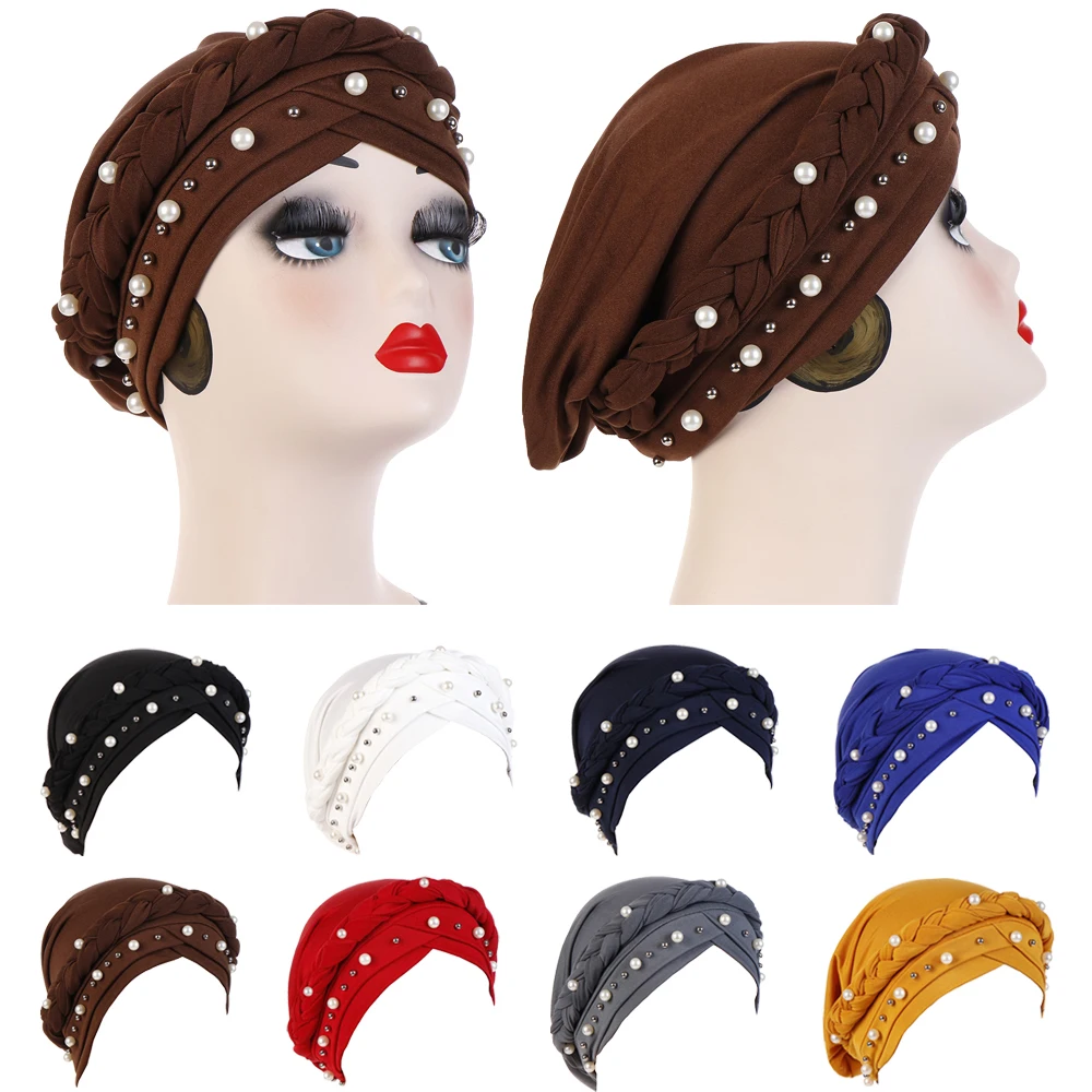 

India Women Muslim Braid Turban Headwrap Cover Cancer Chemo Islam Arab Cap Hat Hair Loss Bonnet Beanies Headscarf Turbante Mujer