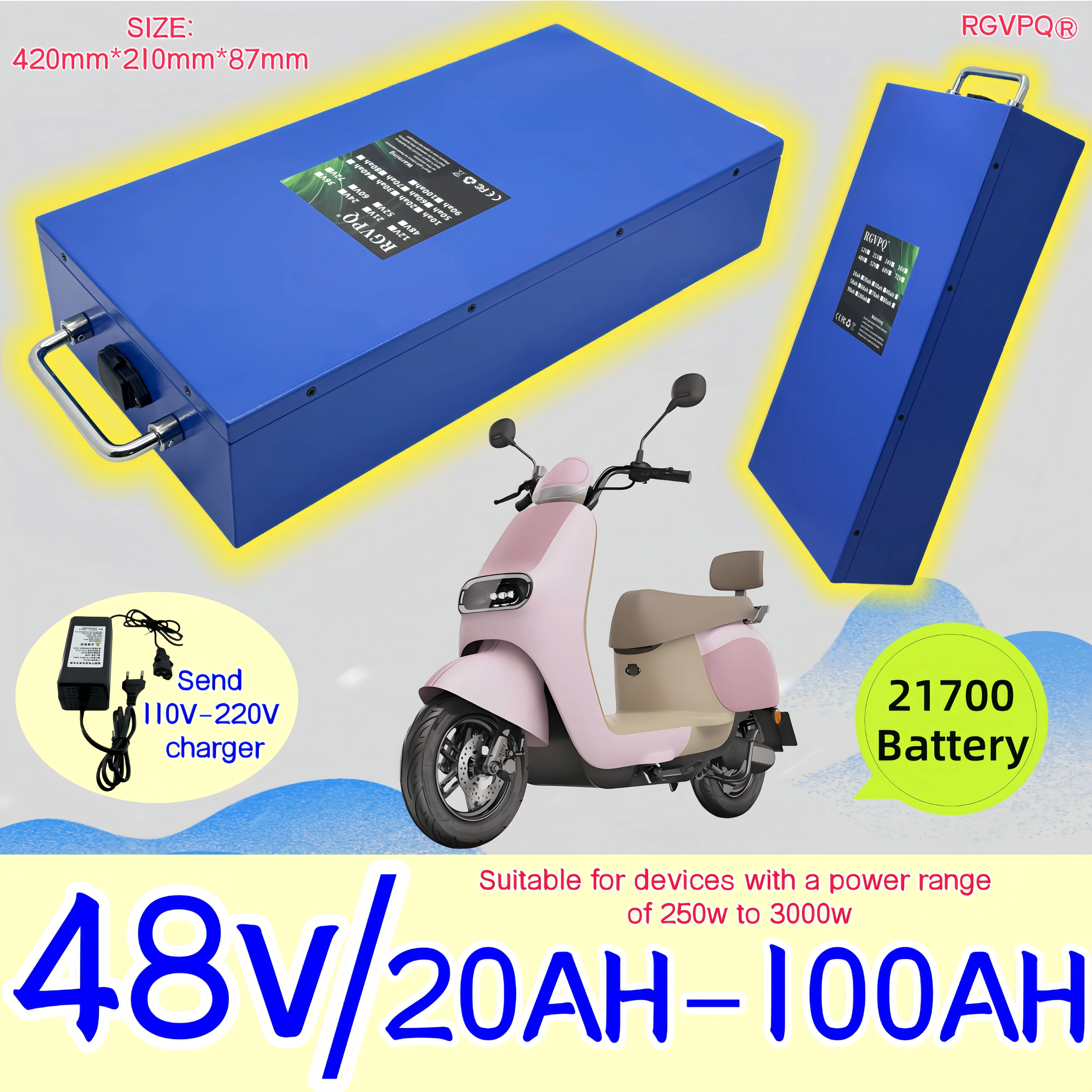 

24-hour shipping, Harley electric vehicle 21700 lithium-ion battery, 48V100Ah, application foldable Citycoco scooter bicycle