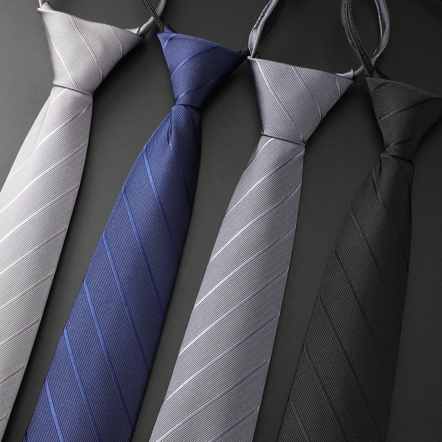 Black No-Tie Zipper Wedding Tie for Men Business Formal Grey Easy-To-Get Lazy Groom Suit Shirt Polyester Color-Matched Fabric