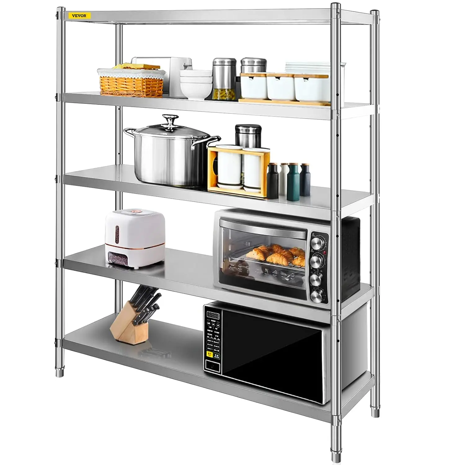 Stainless Steel Shelving 60x18.5 Inch 5 Tier Adjustable Shelf Storage Unit Stainless Steel Heavy Duty Shelving