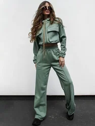 Streetwear 2 Piece Sets Womens Outfits Spring Y2K Clothing Big Pockets Jacket Top and Pants Sets Tracksuit Women Two Piece Set