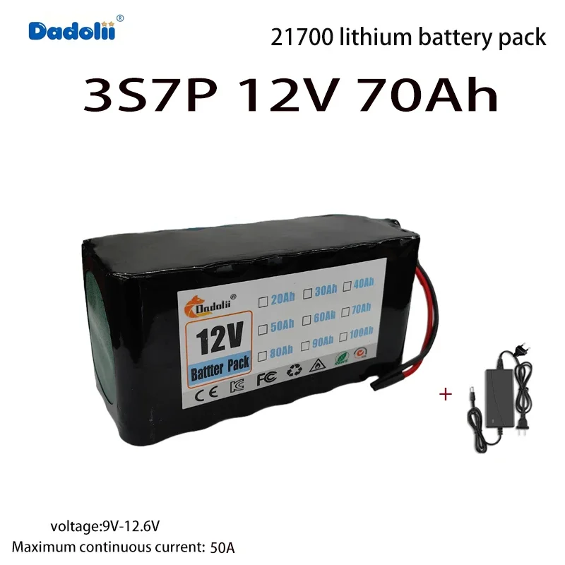 حزمة بطارية ليثيوم 12V70Ah 21700 حزمة بطارية 3S7P خلية بطارية جديدة ذات سعة كبيرة مع شاحن