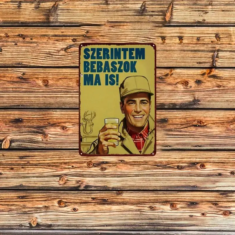CIFBUY Vintage Hungarian Beer Tin Sign Retro Man Drinking Beverage Aluminum Wall Art Waterproof Durable Decor for Bar Kitchen