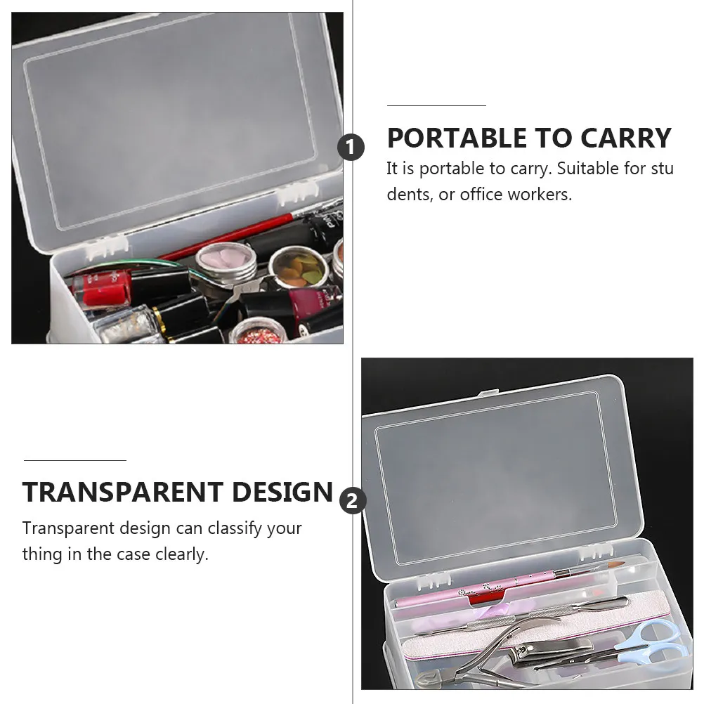 Double Layer Transparent Plastic Case for Nail Polish Brushes Clippers Cosmetics Makeup Container Home Office Desk Organizer