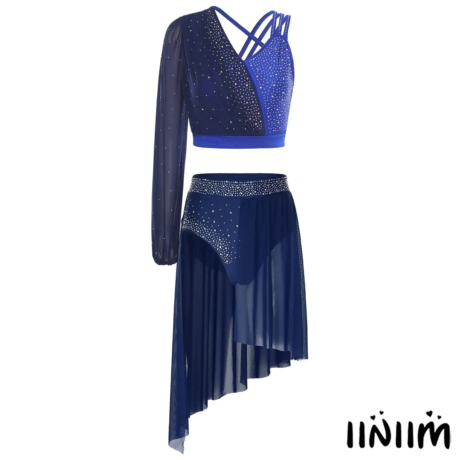 

Radiant Performance Ensemble Tango Jazz Dance Costume Strappy Back Crop Top And Skirt for Modern Dance Competition Recitals