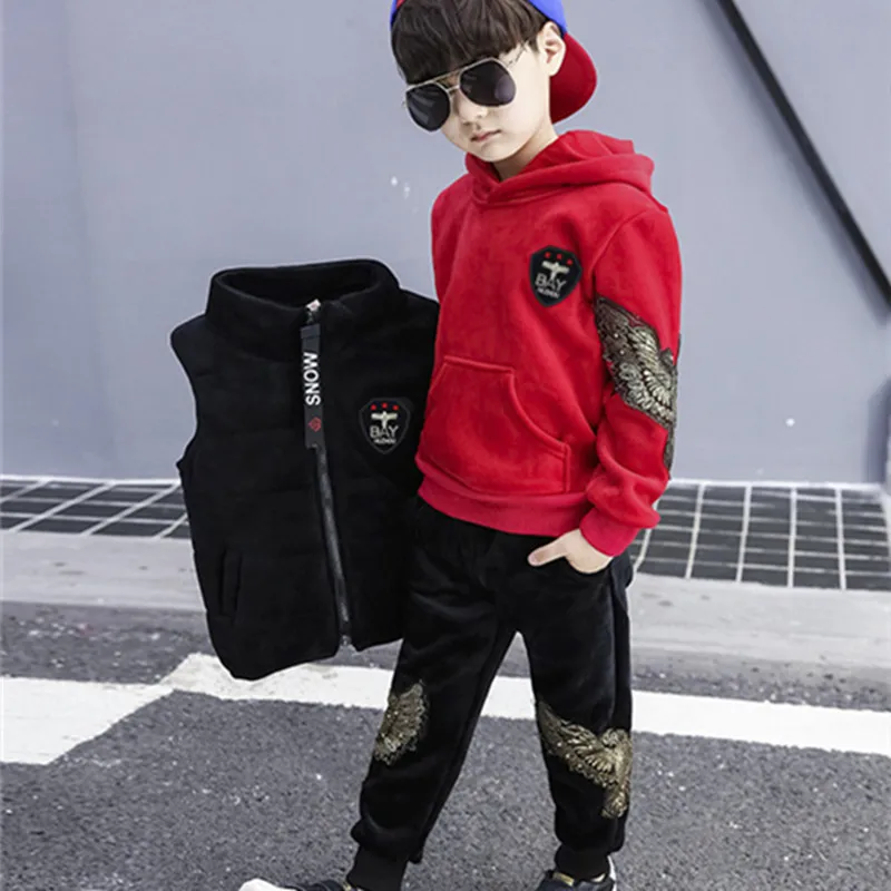 Boys Suits Vest+Sweatshirts +Pants 3PCS/Sets 2023 Cartoon Warm Thicken Winter Autumn Plus Size Children Clothing