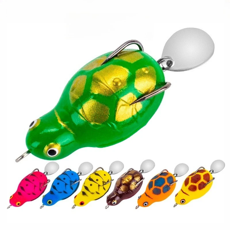 

5pcs Lei Qiang Hits Black Frog 4.5cm/7.5g Soft Frog Biomimetic Modified Turtle Shaped Floating Water Thunder Frog Noise Glitter