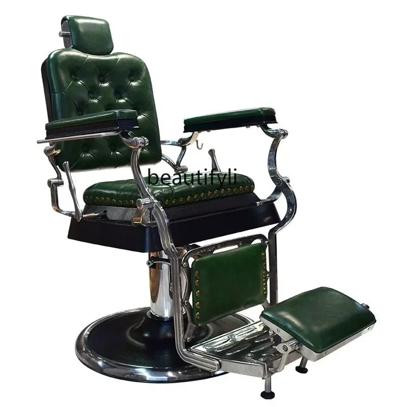 European-Style Hair Salon Retro Oil Head Large Chair Barber Shop Can Put down Hair Cutting Chair Salonhy