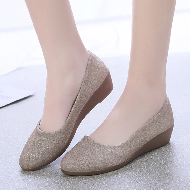 Rimocy Purple Wedges Pumps Women Shining Slip-on Soft Bottom Party Shoes Woman Light Sexy Pointed Toe Bling Shoes for Female