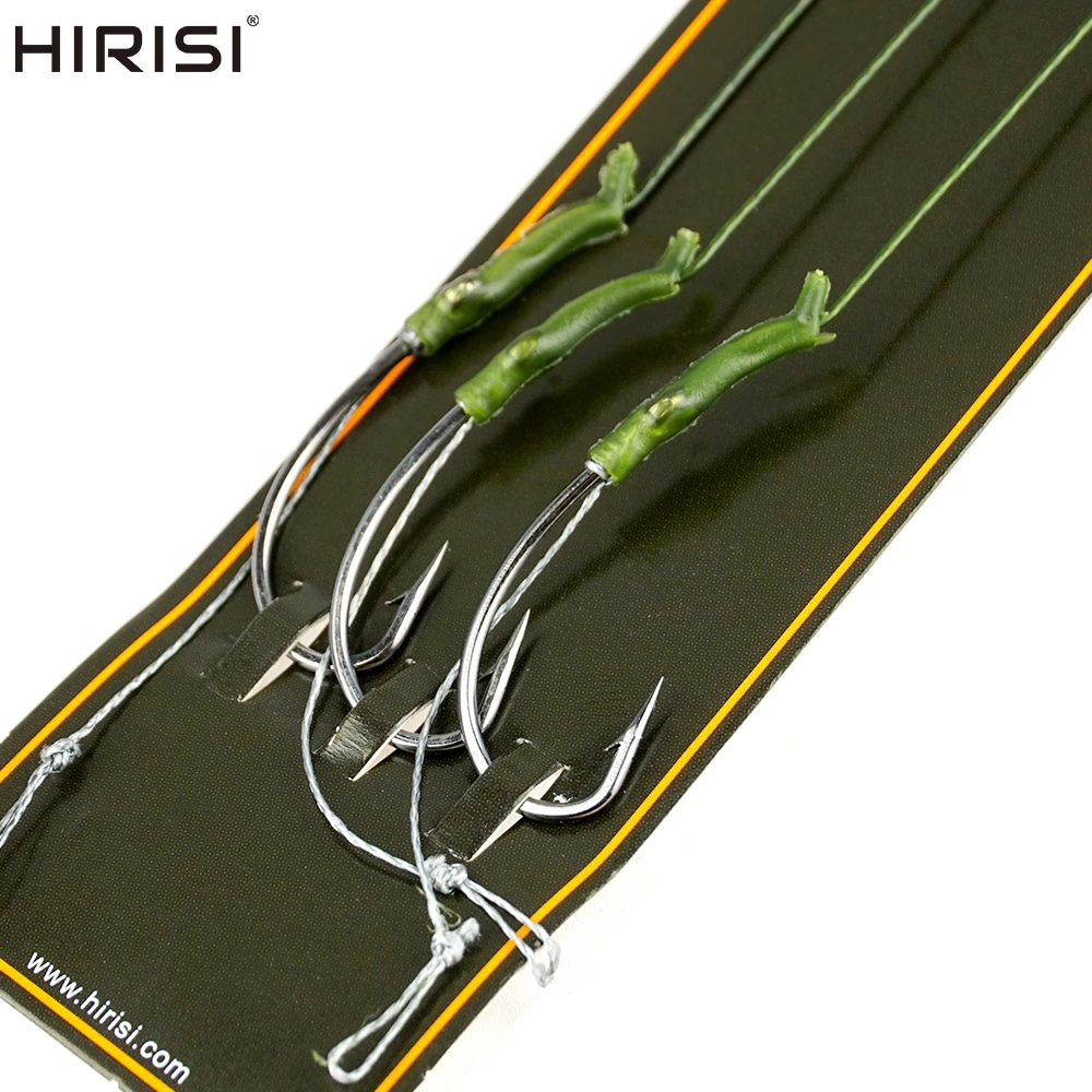 Hirisi - Juego de 3 Anzuelos para Pesca de Carpa con Línea Recubierta, Monturas de Pesca Pre-ensambladas con Anzuelo con Barba TS108, Accesorios de Pesca