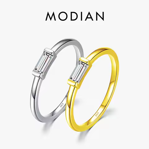 Modian 925 Sterling Silver Fashion Emerald Cut Shiny Clear CZ Wedding Female Rings for Women Simple Rectangle Ring Fine Jewelry