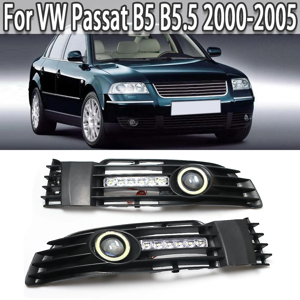 Pop Angel Eye Daytime Running Light Fog Lights Grille With LED Lamp For Volkswagen VW Passat B5 B5.5 2000-2005