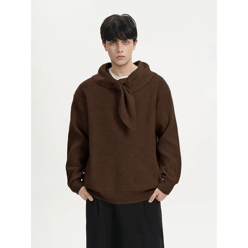 

Relaxed Korean-style Ribbed Turtleneck Sweater with Layering Collar Detail for Streetwear Men's Universal Sweater