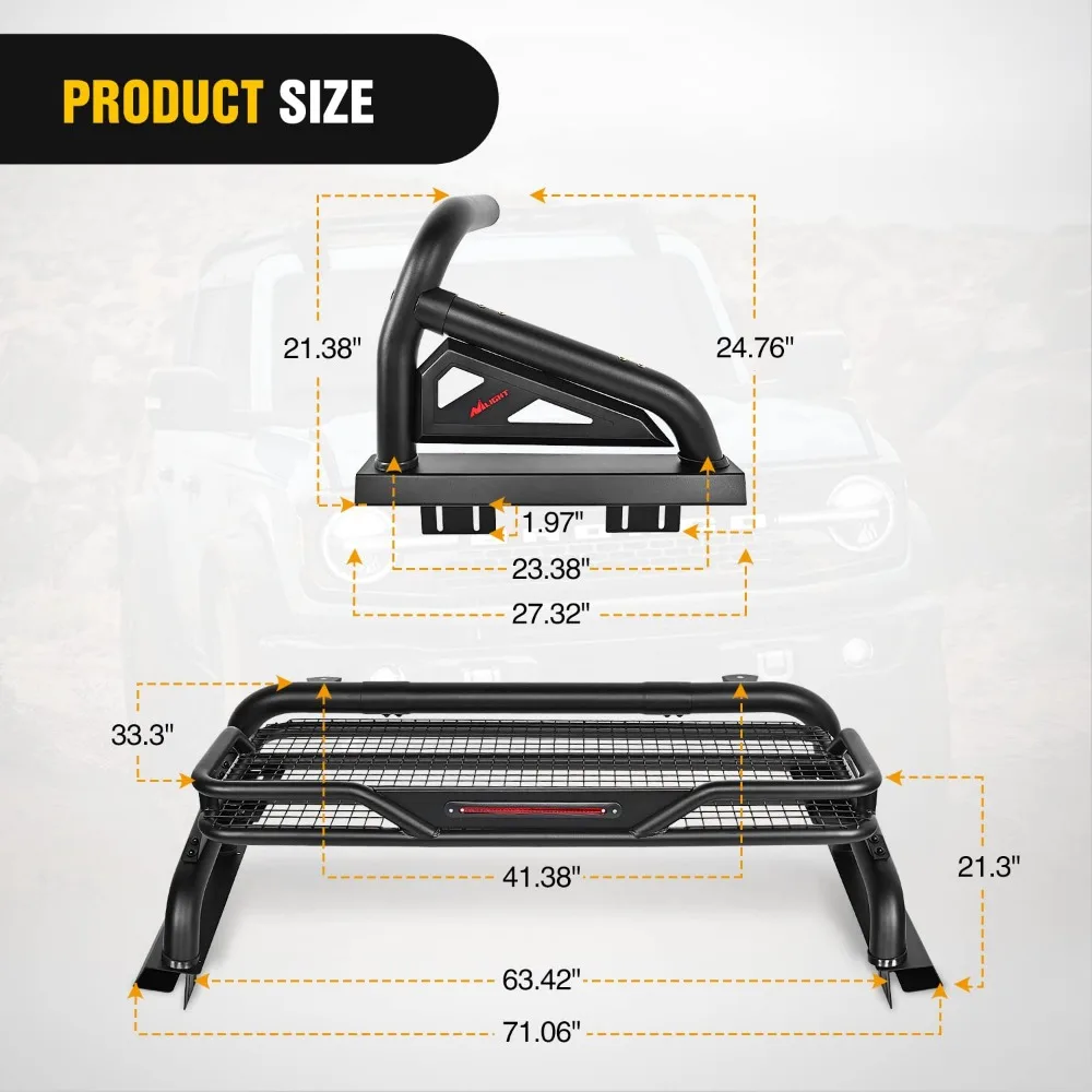 รถบรรทุกเตียง Chase Rack Roll Bar Cargo Carrier ตะกร้าสําหรับ 2002-2023 Dodge Ram1500 2014-2023 Chevrolet Silverado/GMC Sierra1500 201