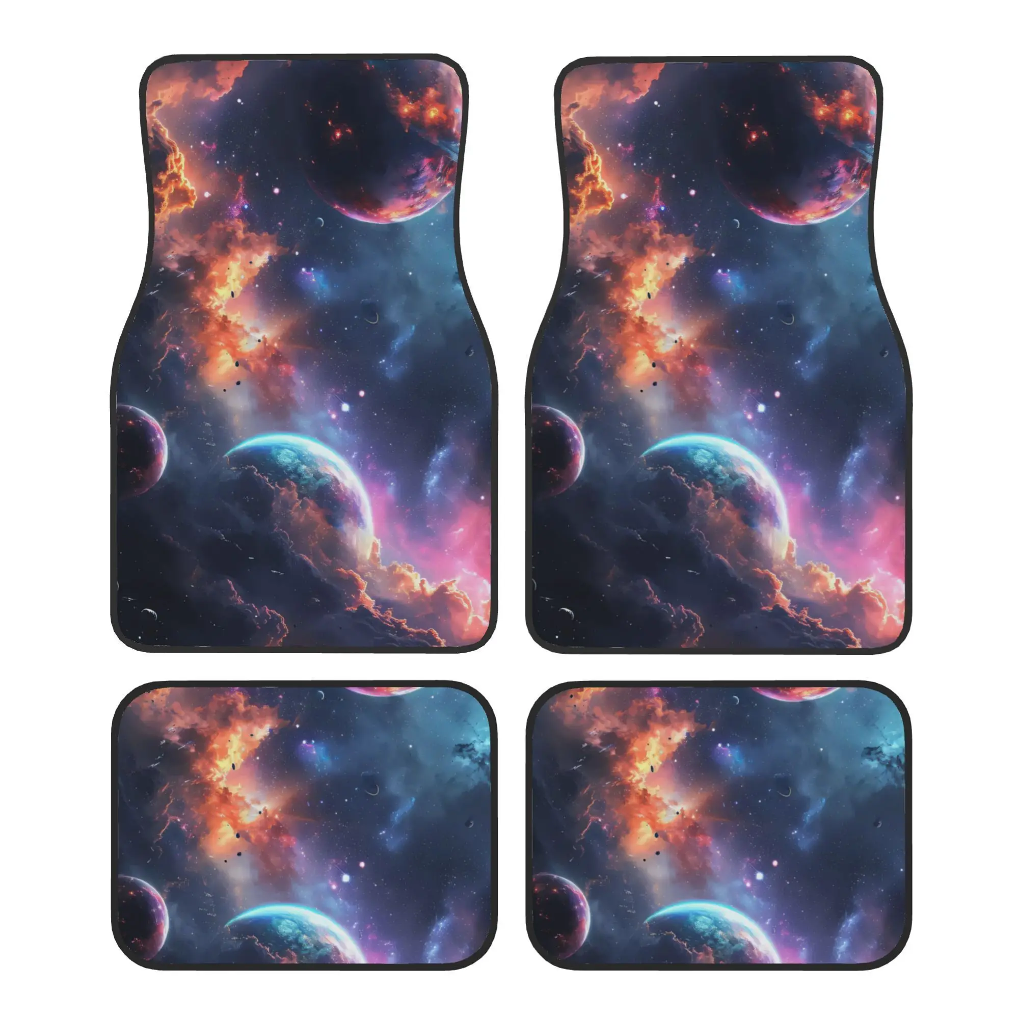 4pcs An Image Of A Group Of Planets That Are In The Sky Pattern Universal Car Floor Mats - Polyester Material, Non-Slip Liner, E
