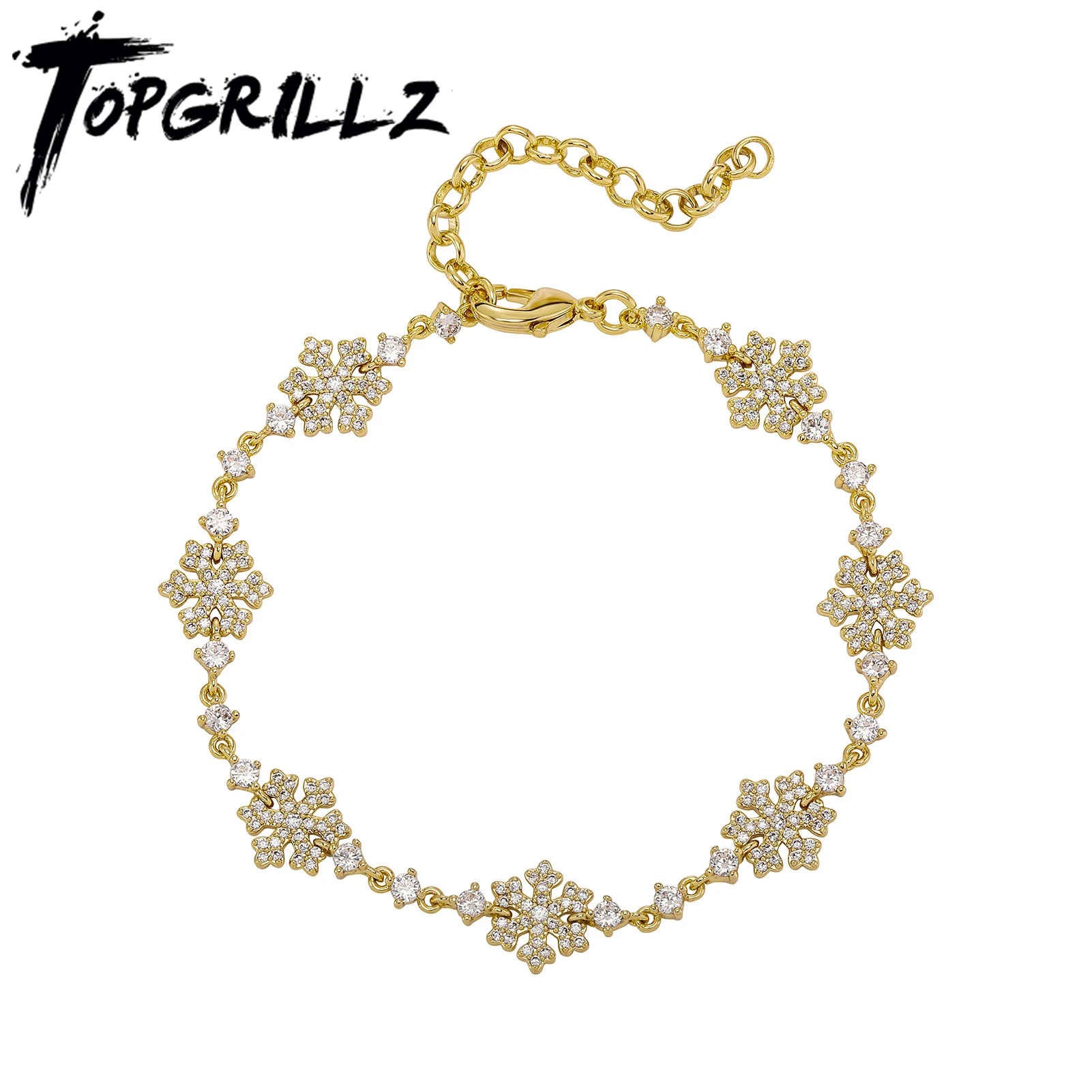 

TOPGRILLZ Newest Iced Out Snow Flower Gold Color Necklace Cubic Zircon Chain Combination Set Engagement Necklaces For Women