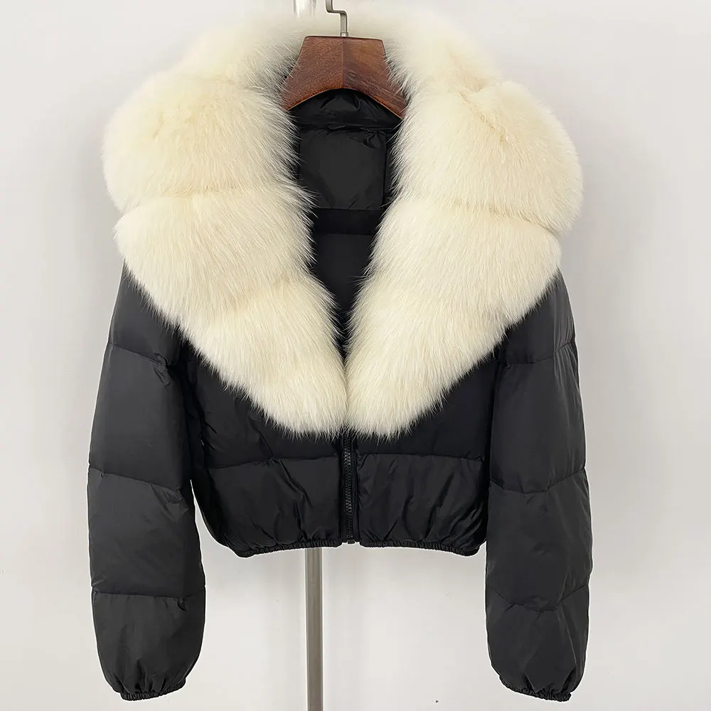 سترة منتفخة الشتاء ريال الطبيعية الثعلب الفراء طوق الخامس الرقبة سميكة الدافئة المرأة بطة أسفل سترة عادية قصيرة الثعلب معطف فرو أبلى #1