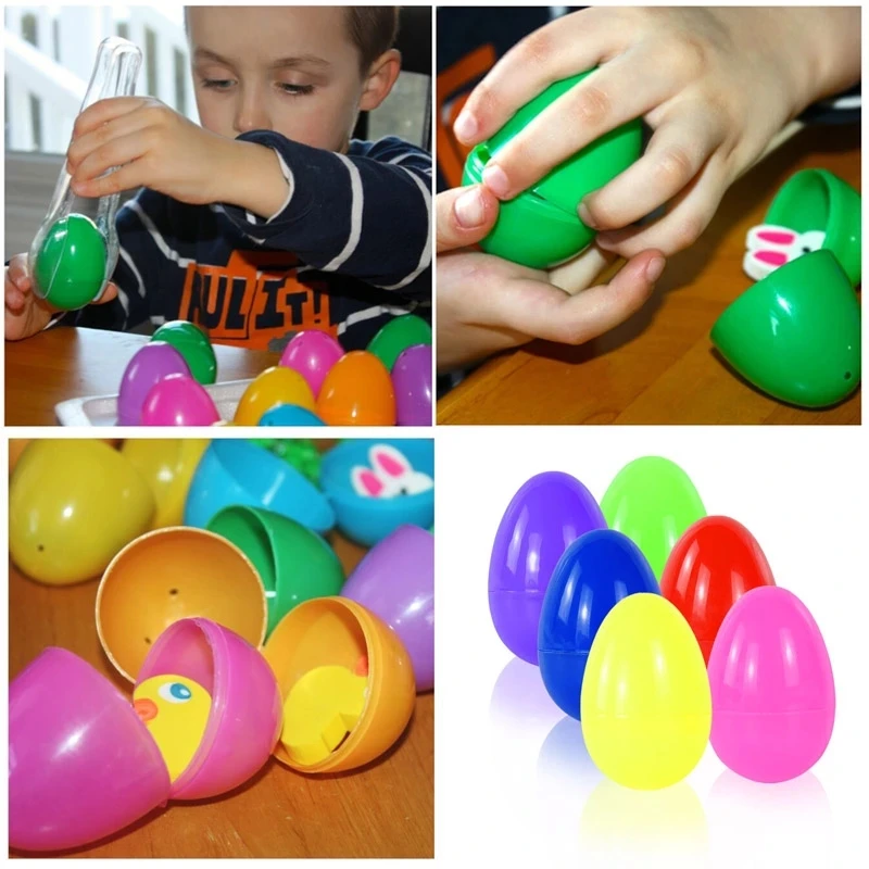 12/24Pcs Colorful Plastic Easter Eggs Easter Fillable Empty Eggs Candy Gifts Packaging Box Easter Decorations For Home Kids Gift
