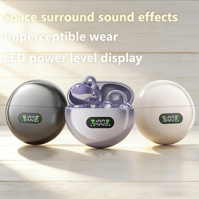 New TWS Bone Conduction Earphones Bluetooth 5.3 Earbuds Clip on Ear Comfortable Sport Digital Display Headsets for smartphones — product photo 1 of 1