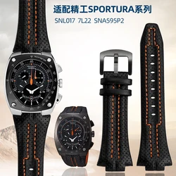 For SEIKO Leather Strap Sportura Series SNL017 SNA595 029P2/021P1 Bracelet 7L22-0AE0 Black Orange Line Watchband Convex 27*15mm