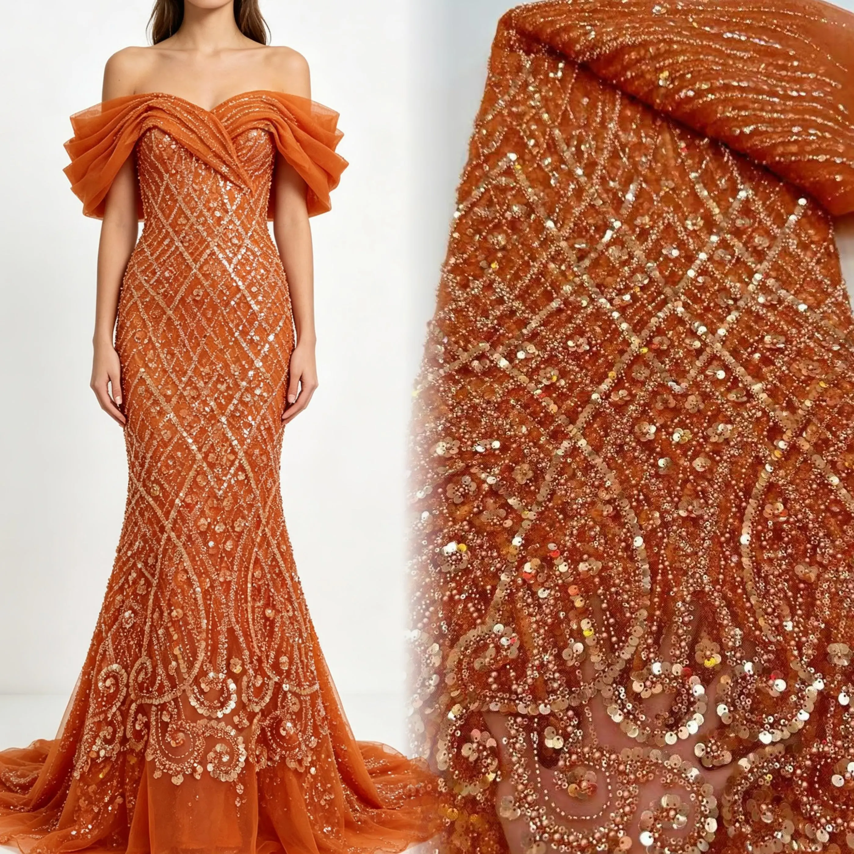 Luxury African Groom Lace Fabric High Quality Sequins Embroidered Nigerian French Lace Fabric for Wedding Party Dress Sewing