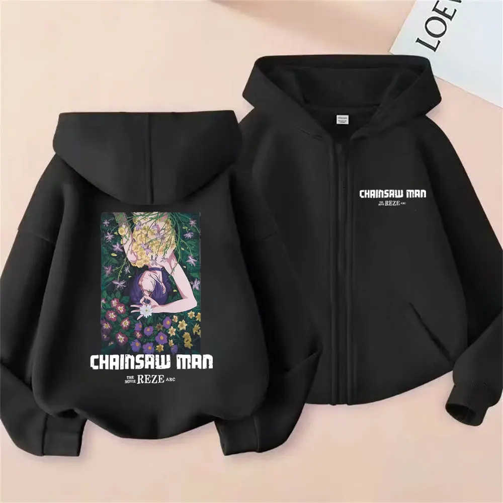 

Japanese Anime Chainsaw Man Zipper Hoodie Cartoon Reze Graphic Zip Up Sweatshirt Men Women Manga Casual Oversized Jacket Coat