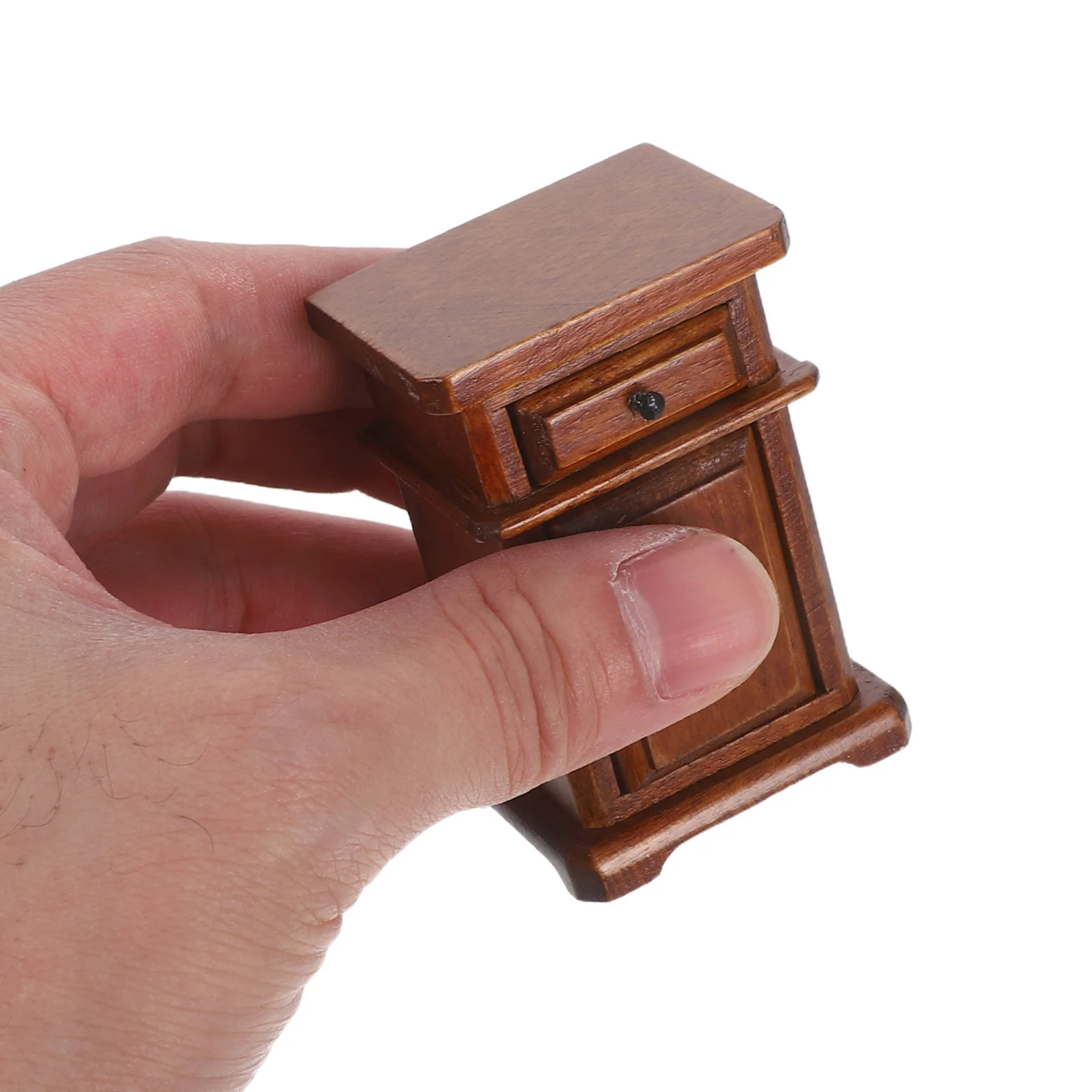 

Miniature Bedroom Furnishing Solid Wood Nightstand 1:12 Dollhouse Bedside Table Small Side Cabinet for Bedroom Scene Setup