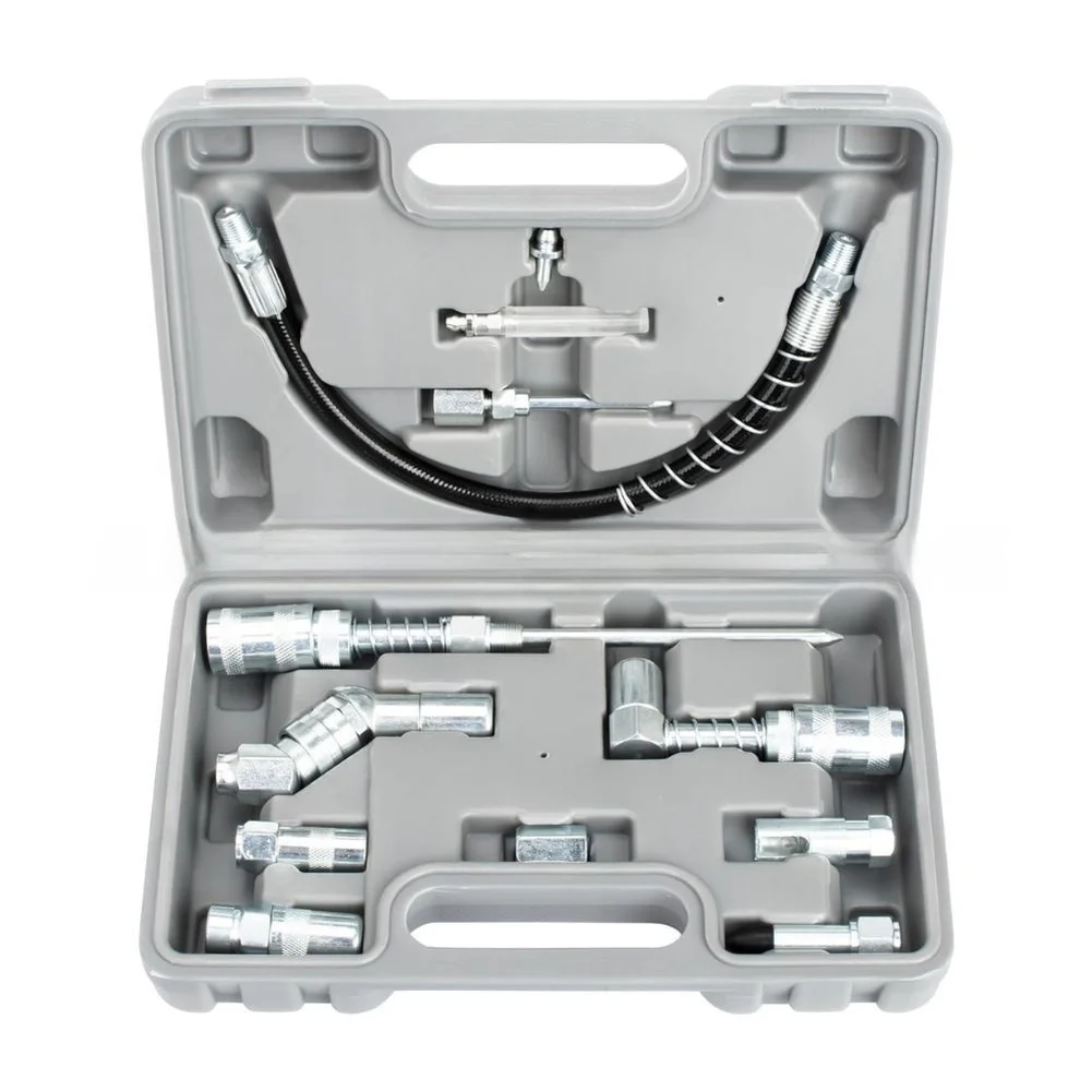 12 Piece Aluminum Lubrication Tool Kit for Automotive for service Includes Grease Tips Extensions and Fitting Adapters