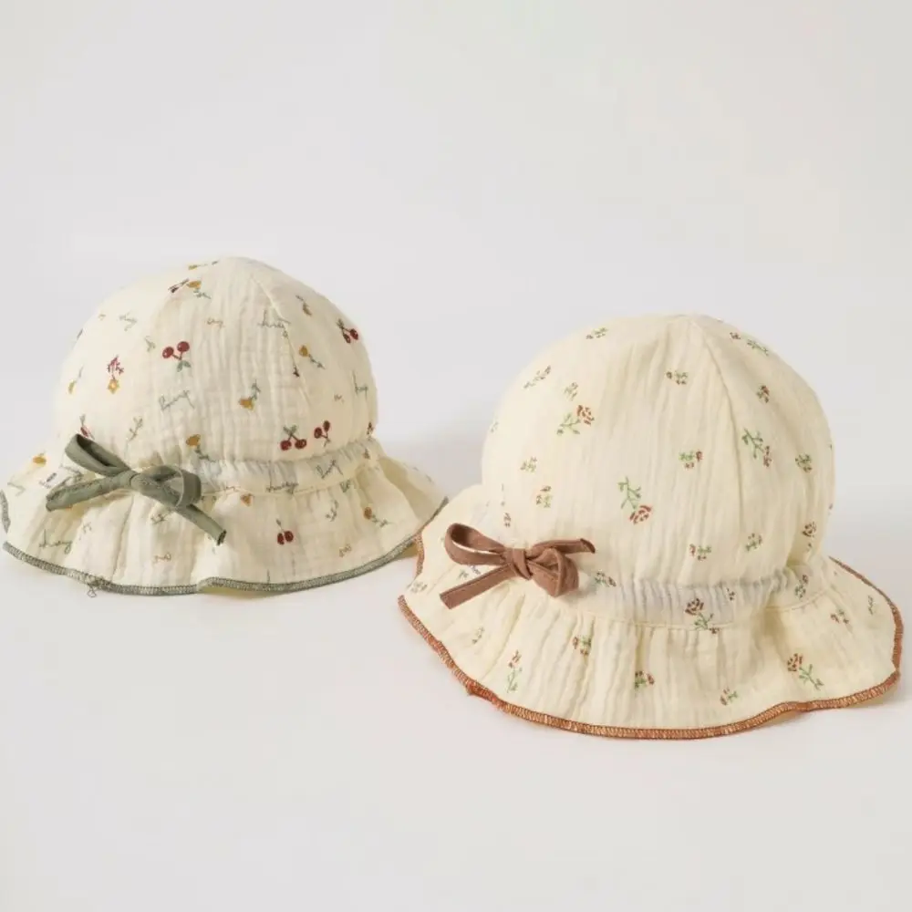 

Милая шляпа принцессы с рюшами и бантом, дышащая мягкая хлопковая солнцезащитная кепка, солнцезащитная панама для детей