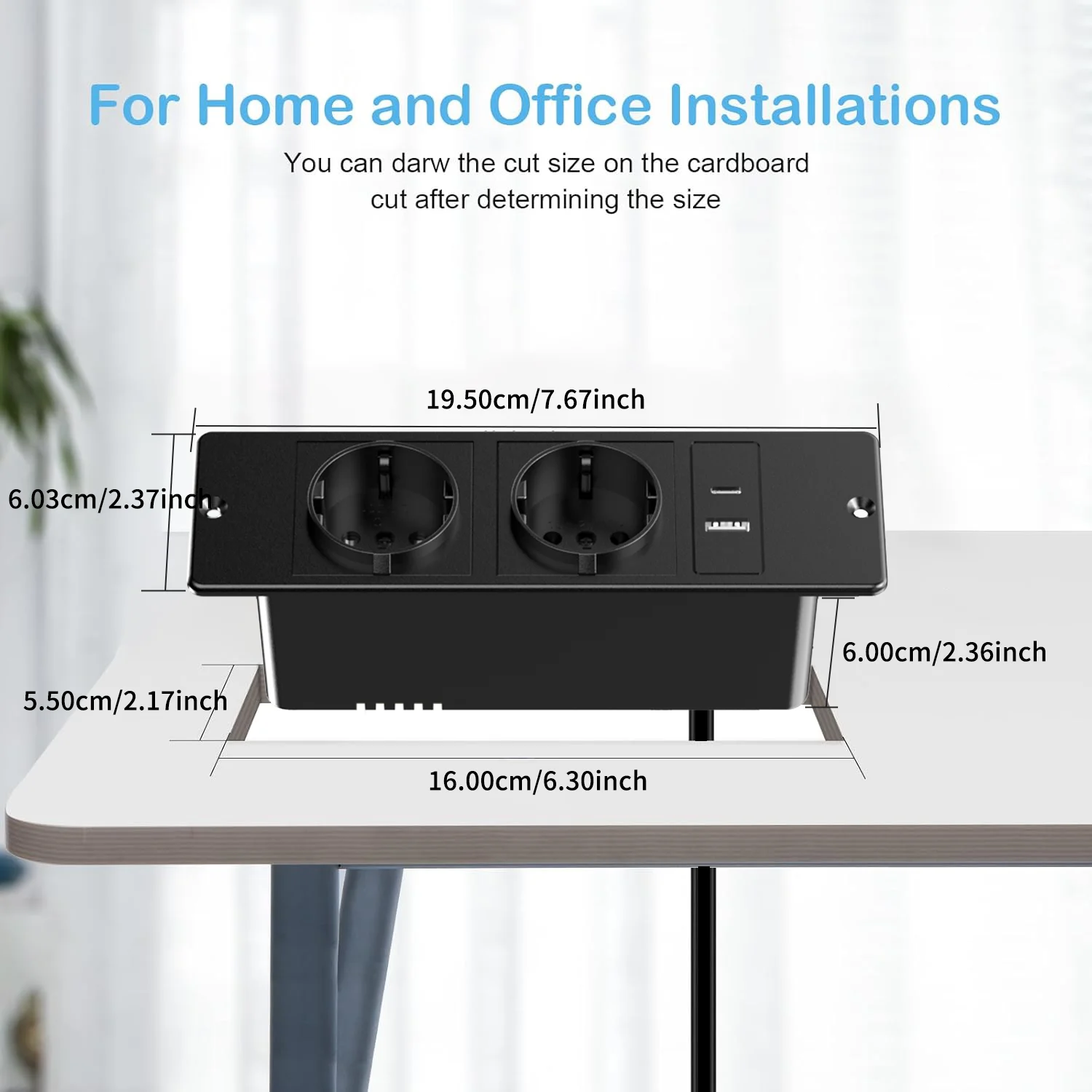 Black EU Power Strip Wall Mounted 2 AC Outlets 2 USB Ports Surge Protector Charging Station Multi Plug Power Strip Home Office