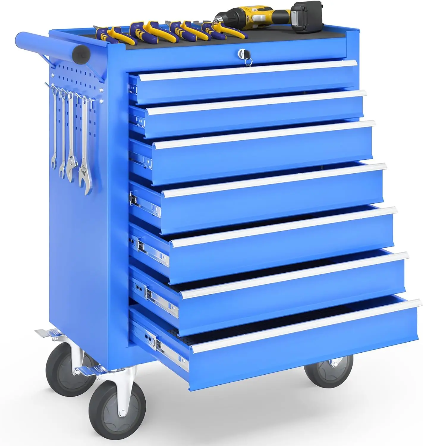 Chest with Wheels, Tool Box with Locking System and Sliding Drawers, Tool Box Organizer for Garage, Warehouse, Workshop(Blue)