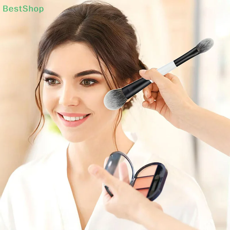 ★ ★ ★ Pennello per fondotinta a doppia estremità, cipria in polvere, pennello per fard, pennello per evidenziatore, strumento di bellezza, pennello per contorno