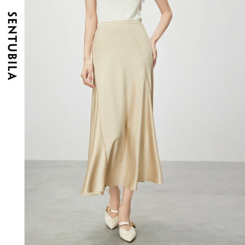 

SENTUBILA Роскошная атласная юбка-русалка для женщин, осенняя текстура 202, элегантная длинная юбка трапециевидной формы, женская одежда 143Q57619X