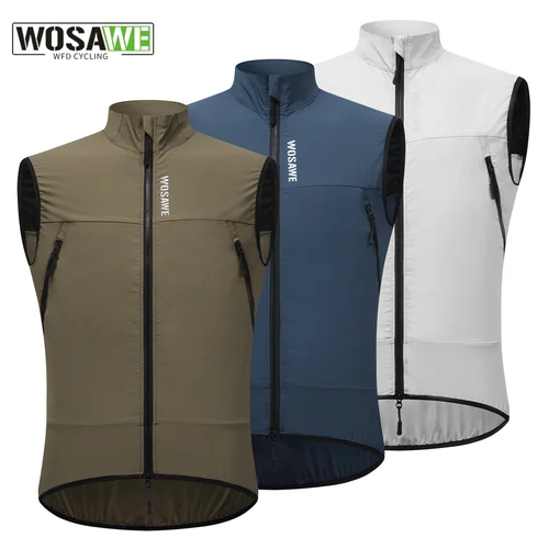 WOSAWE-Chaleco de ciclismo a prueba de viento para hombre y mujer, chaleco impermeable con cremalleras bidireccionales, cortavientos de ciclismo con bolsillos y cremallera