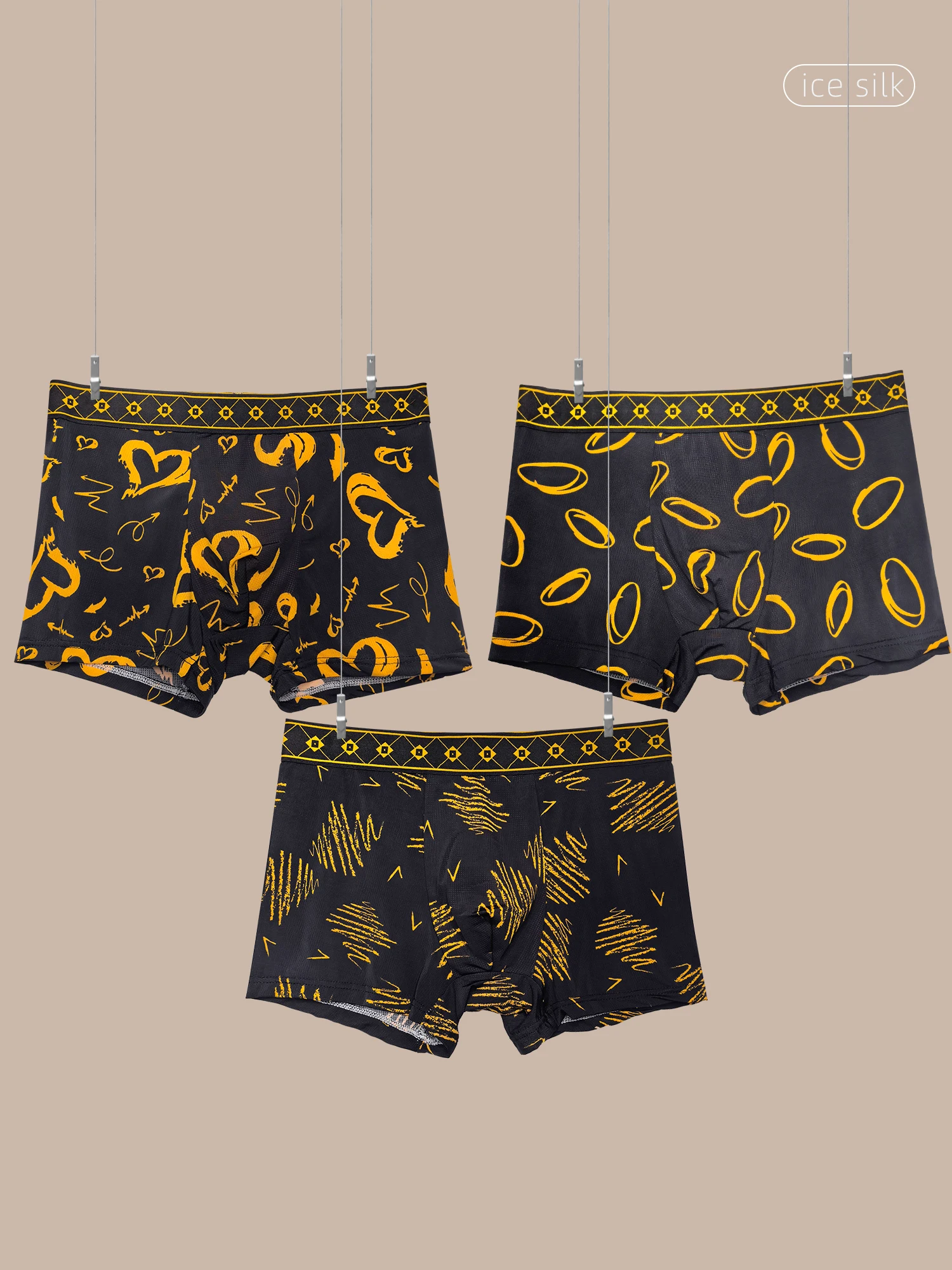 

Модные мужские трусы-боксеры из ледяного шелка с принтом, бесшовные, антибактериальные, дышащие, со средней посадкой, охлаждающие, тонкие, мягкие, хит продаж