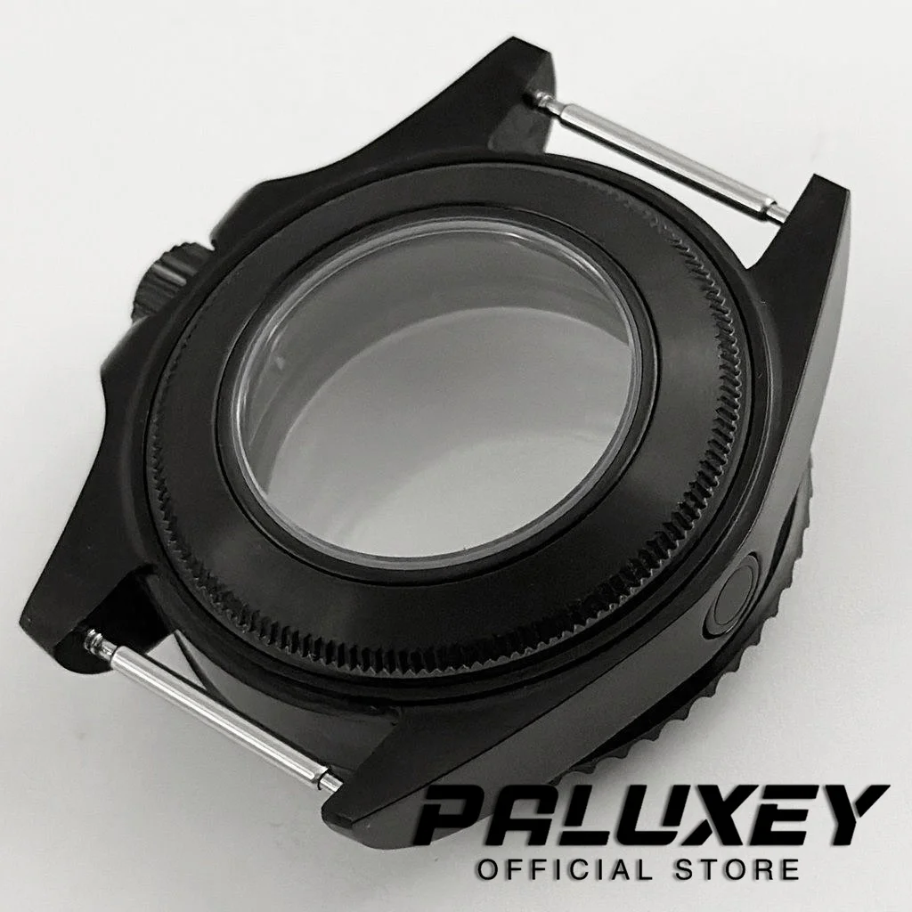 44mm Black SEA Homage Big Sapphire Crystal Watch Case Black Ceramic Bezel Fit NH35 NH36 4R35 4R36 NH34 NH38 NH39 NH70 Movement