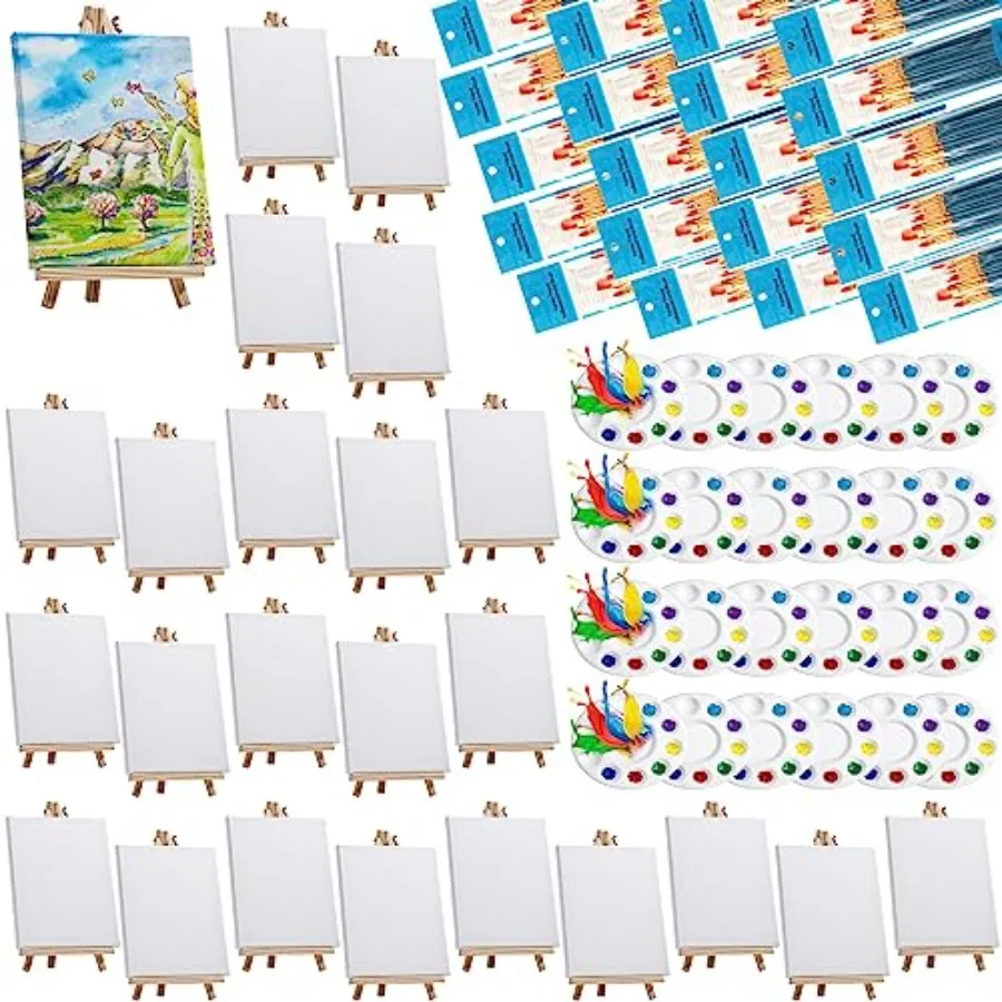 

312 Pcs Canvas with Easel Set 8 x 10 Inch Canvas Boards with Wooden Easels Paint Brushes Blank Panel Painting Kit for Adults Co