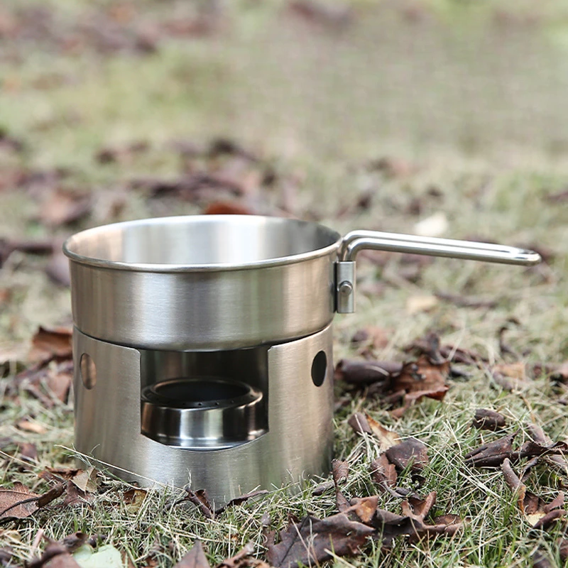 

Outdoor Alcohol Stove 2 in 1 Portable Windproof Stainless Steel Camping Stove Solid Liquid Head Small Hot Pot Cooker Stoves